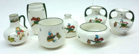 A group of Moore Bros Miniature China Wares, decorated with Leprechauns and animals comprising