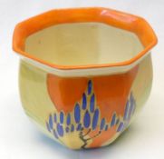 A Clarice Cliff small octagonal Jardinière, decorated with the “Windbells” design, 3 ½” high and