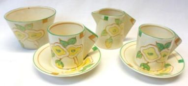 A Clarice Cliff part Coffee Service, all decorated with the “Marlow” pattern, (yellow/green
