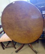 A 19th Century Mahogany round top pedestal Dining Table, raised on a quatra base, to Brass end