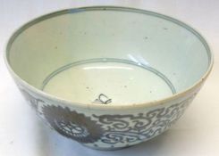 A Chinese Bowl of tapering circular form, decorated in under glazed blue with rosettes, geometric