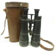 A pair of Busch Vintage Binoculars, Terlux 15 x 52.5, in black Anodised frame, in original Leather