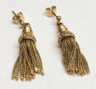 A pair of hallmarked 9ct Gold Tassel drop Earrings, stud type, 33mm drop and weighing