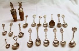 A packet containing a collection of eighteen assorted white metal/metal Souvenir Spoons and two