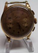 A Gents early/mid 20th Century Jolus Chronograph, Gold Arabic numbers to a gilt dial, two subsidiary