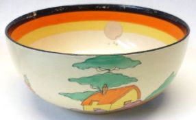 A Clarice Cliff Bowl, decorated with the “Orange Roof Cottage” pattern, and with a banded