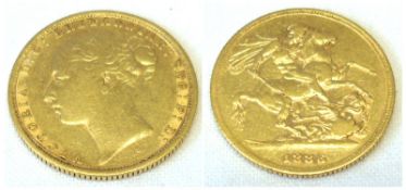 A Victorian Gold young head Sovereign dated 1886.