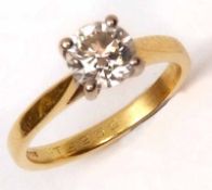 A hallmarked 18ct Gold brilliant cut Solitaire Diamond Ring, 1ct.