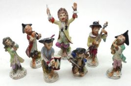 A late 19th/early 20th Century European, (possibly Dresden), seven piece Monkey Band Group