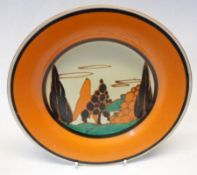 A Clarice Cliff circular Plate decorated with the “Trees and House (Alpine) “ pattern, 7” diam.