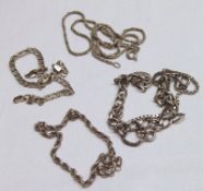 A group of four assorted hallmarked Silver/white metal Bracelets and Neck Chain (5)