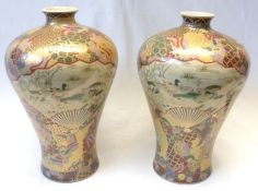 A pair of 20th Century Oriental baluster Vases of tapering circular form, painted in lustre colours,