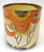 A Clarice Cliff cylindrical small Vase, with a slightly everted rim, decorated with a Rodanthe