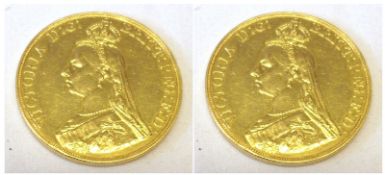 A Victorian Gold £5 piece dated 1887.