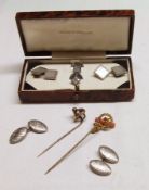A packet of assorted items including cased Mother of Pearl mounted Stud and Cufflink Set, further