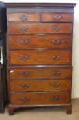 A Georgian Mahogany Chest on Chest, the top section fitted with two half-length and three full