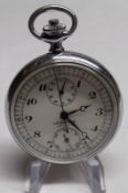 A third quarter of the 20th Century Chromium plated Pocket/Stop Watch, with button push and wind,