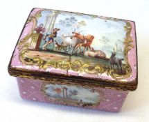 A 19th Century Continental enamelled Box and Lid, rectangular shape, the lid depicting a drover with