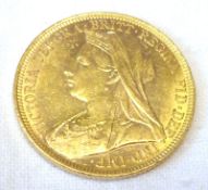 A Victorian Gold Sovereign dated 1896.