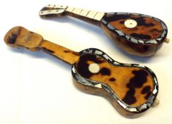 Two Italian Tortoiseshell and Treen Models of a Lute and a Guitar, (both incomplete), (2)