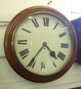 A large Mahogany cased circular dial Timepiece with Brass bezel and circular Roman chapter ring,