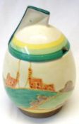 A Clarice Cliff Daffodil Preserve Pot, decorated with the “Secrets” design, 5” high.