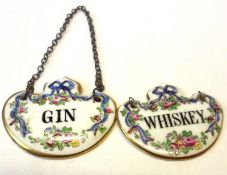 Two Crown Staffordshire Ceramic Spirit Labels of cartouche shape, “Whiskey” (slight defects) and “