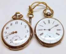A packet of two Continental Silver cased Pocket Watches, one button wind, one key wind, (2).