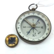 A Vintage Brass framed Pocket Compass, 1 ¾” diam