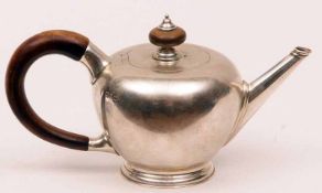 A George V Bachelor sized bullet shaped Tea Pot in Queen Anne style, having plain circular foot,