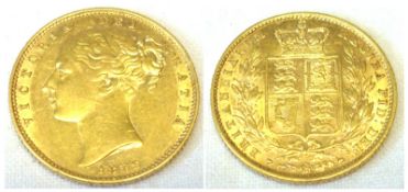 A Victorian Gold young head Sovereign dated 1852.