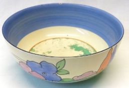 A Clarice Cliff circular Bowl, the outer rim decorated with the “Poplar” design, blue banded