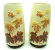 A pair of Sylvac tapering Vases, decorated with embossed autumn leaf design, 10 ½” high