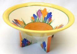 A Clarice Cliff conical Bowl of tapering form, raised on crossed platform support, decorated with