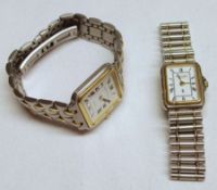 A Mixed Lot comprising: two Steel and Gilt Ladies Quartz Wristwatches, both retailed by Mappin &