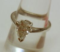 A hallmarked 18ct White Gold Solitaire pear shaped Diamond Ring, approximately 1ct.