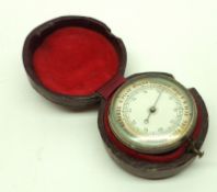 French Aneroid Pocket Barometer, with 71/80 Scale, in original Leatherette Case, 1 ¾” diam