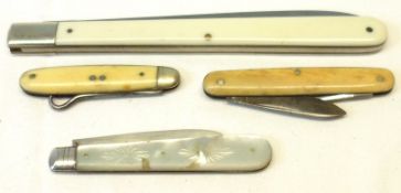 A Mixed Group comprising: a Victorian Silver Bladed Folding Fruit Knife with engraved mother-of-