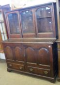 An Oak Side Cabinet, the base formed from a converted 18th Century Oak Mule Chest, with two