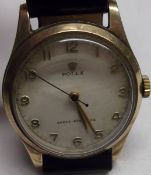A Gents Vintage 9ct Gold cased Rolex Wristwatch, Gold Arabic numbers to a cream dial, marked “Rolex”