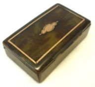 A 19th Century Tortoiseshell Snuff Box, rectangular shaped, the hinged lid with Gold line inlay