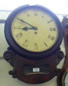 An early 19th Century Mahogany circular drop dial fusee Wall Clock, with stained base metal bezel,