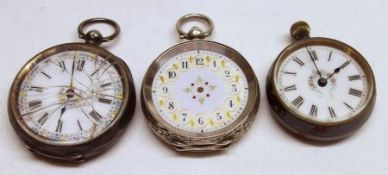 A packet of three late 19th/early 20th Century Continental Fob Watches, two Silver Cased, one Gun