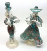 Two 20th Century Murano Glass Models of a Dandy and his Female Companion, decorated with Copper