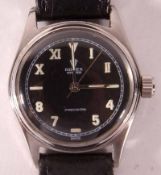 A Gents circa 1940/50’s Stainless Steel cased Rolex Military style Wristwatch, luminous Roman and