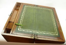 A 19th Century Walnut veneered and Brass bound Writing Box, the centre with green tooled Leather