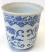 A Kangzsai small circular Vase (cover missing), unusually decorated in under glazed blue with a