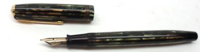 A Vintage Parker Duo Fold Fountain Pen, decorated in Mother of Pearl type case.