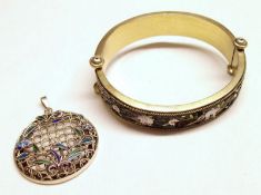 An antique Italian bangle inscribed “Roma” with micro mosaic inset panel (with losses), internally