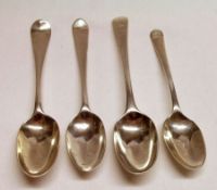 A Mixed Lot of four early Georgian base-marked Teaspoons, three in Hanoverian pattern and one in Old